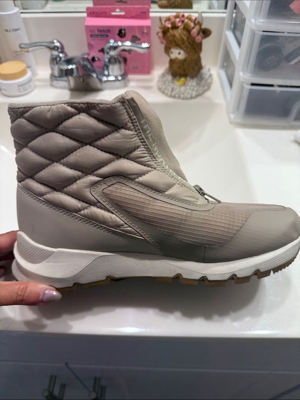 The North Face Women's Taupe & Light Gray Quilted Winter Boots